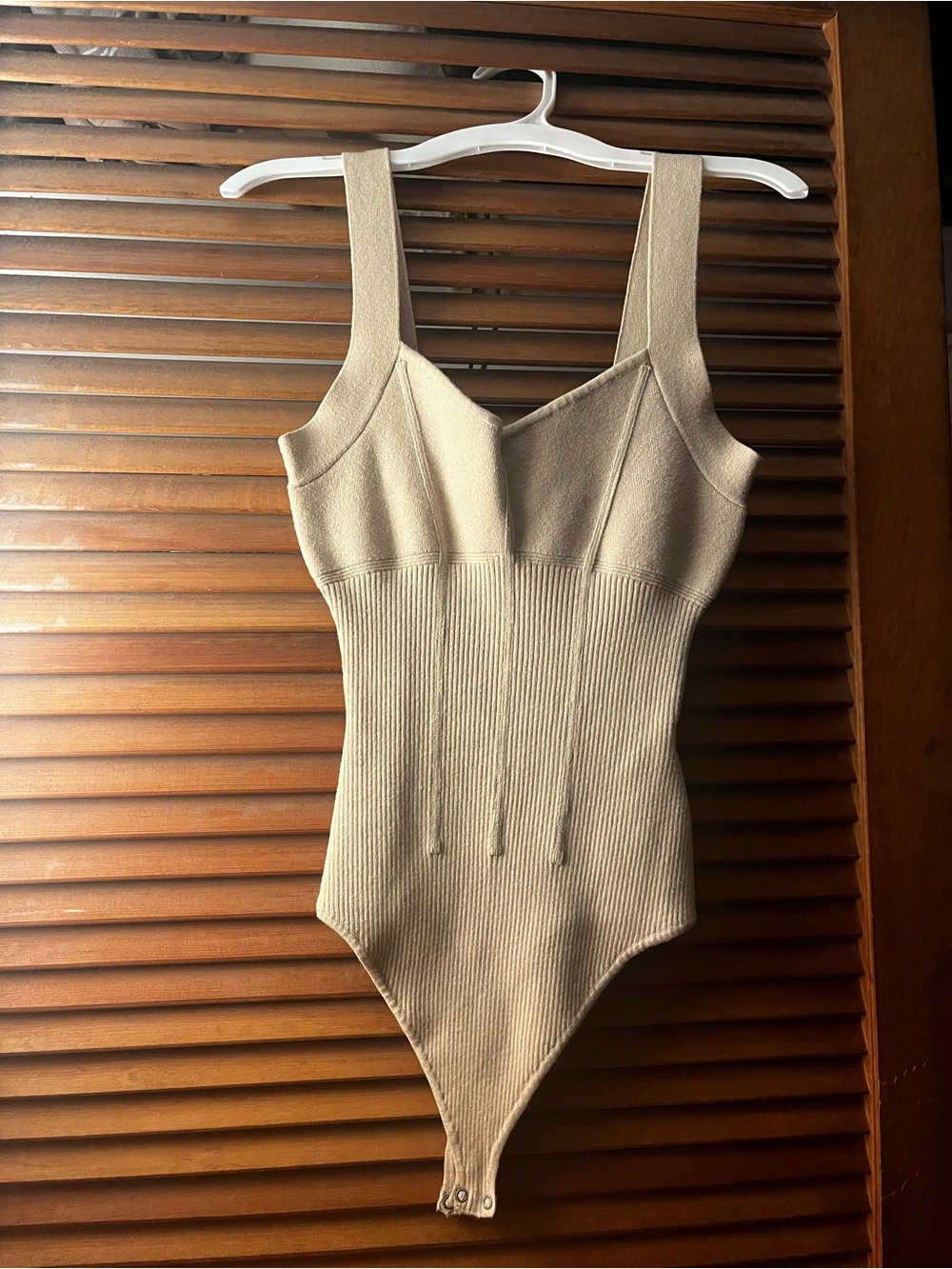 A&F Ribbed Tank One-Piece Bodysuit in Beige